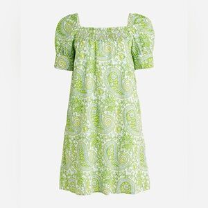J Crew BQ857 SZ Blockprints Square-Neck Puff Sleeve Mini Dress Size XL NWT